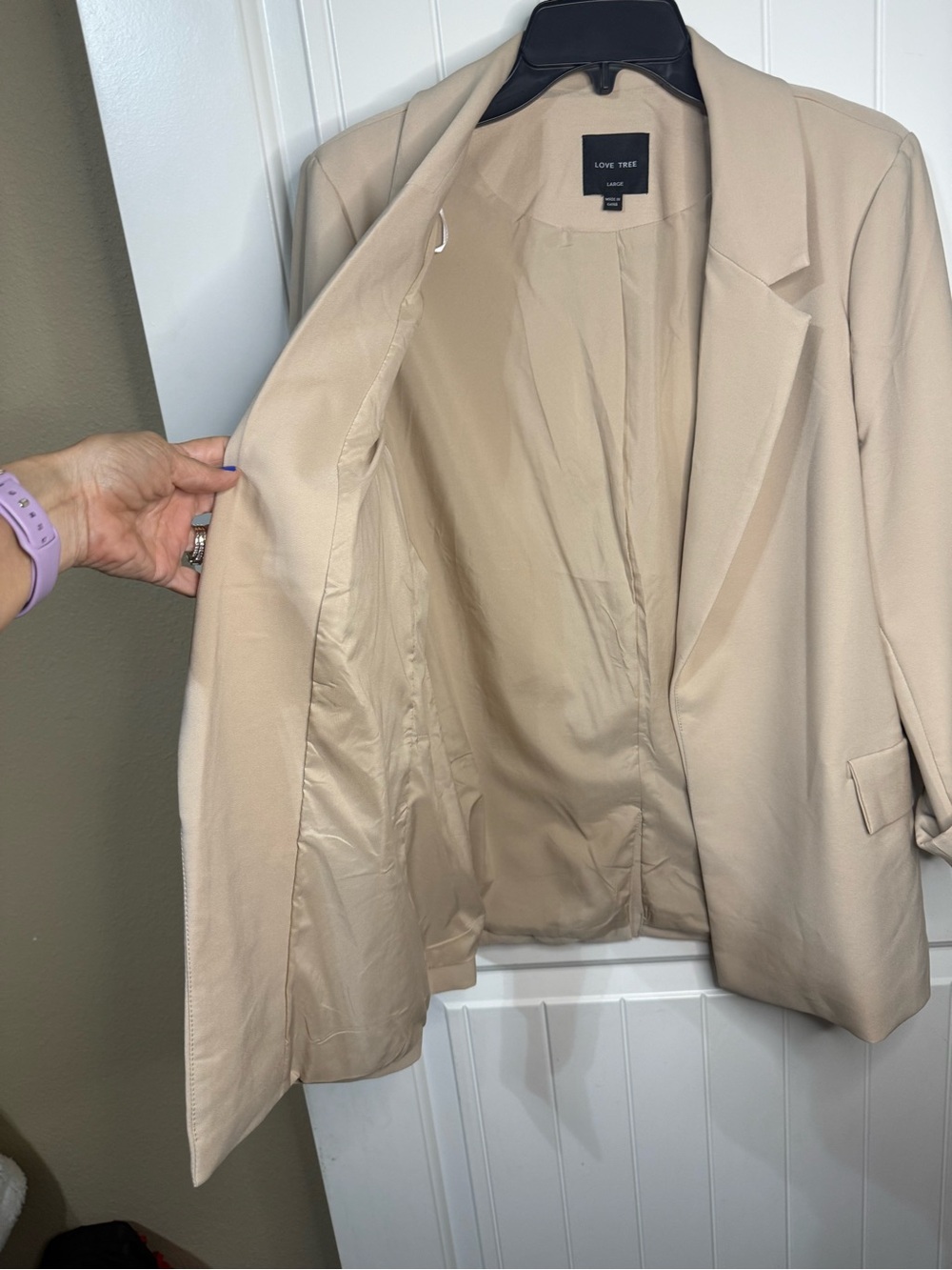 Love Tree Beige Open-Front Roll-Sleeve Blazer - Picture 6 of 8